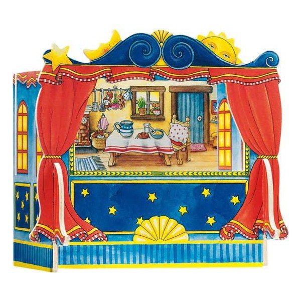 Théâtre de à doigts en bois avec 5 décors 28cm